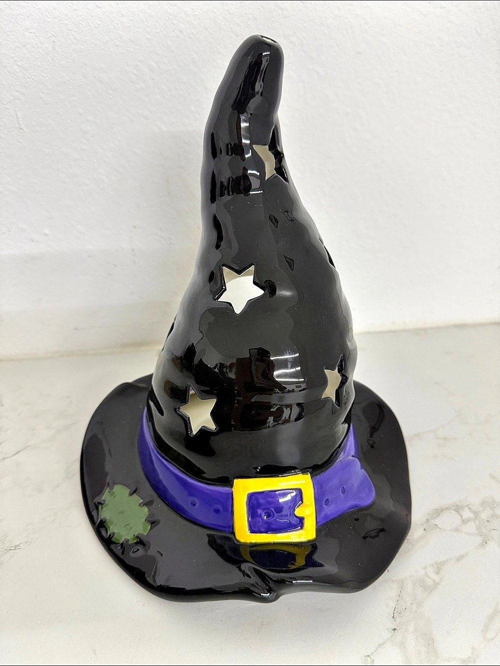 NWT Hallmark Halloween Witch Hat Votive Holder Black & Purple Decor